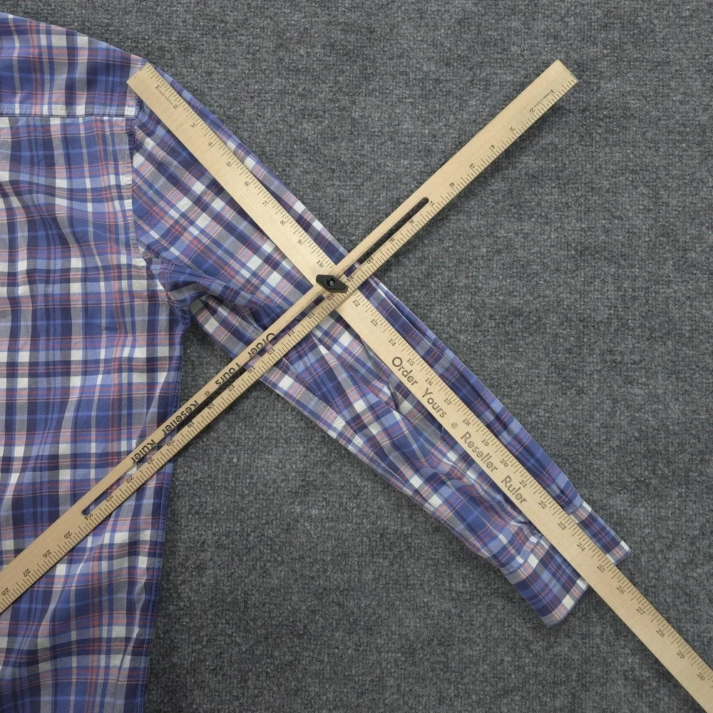 Johnnie O Shirt Mens Large Blue Plaid Button Down Long Sleeve Surf‎ Logo Casual
